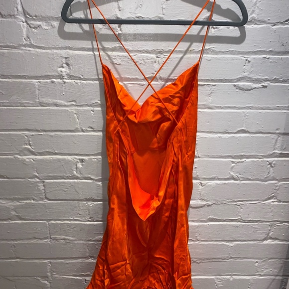 Satin Orange Mini Slip Dress - Picture 2 of 3